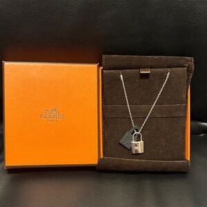 Hermès Silver, Leather O’kelly Padlock Necklace with box EUC